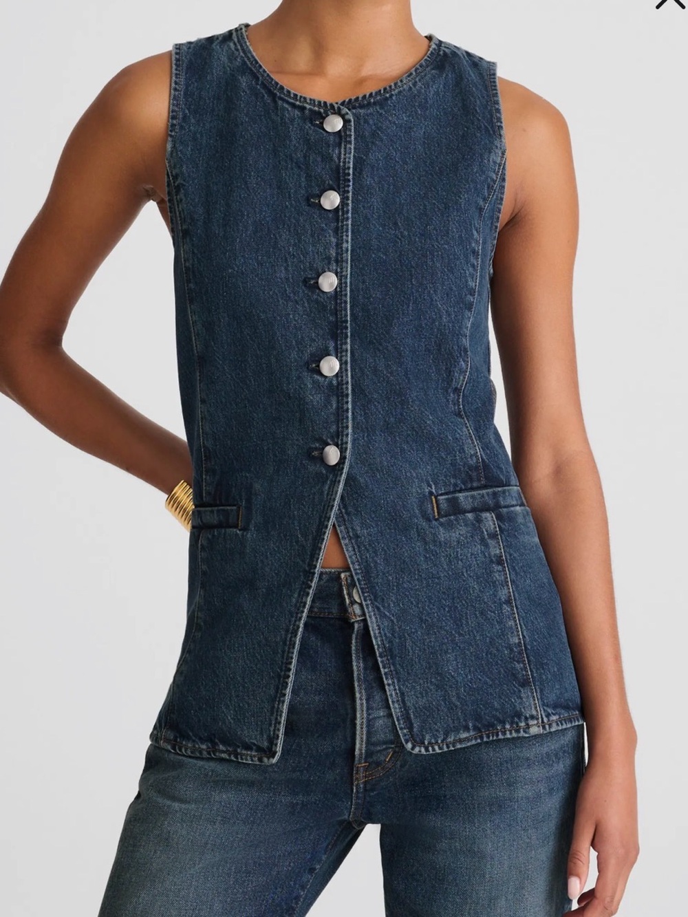 Madewell Dark Blue Sleeveless Denim Button-Front Vest